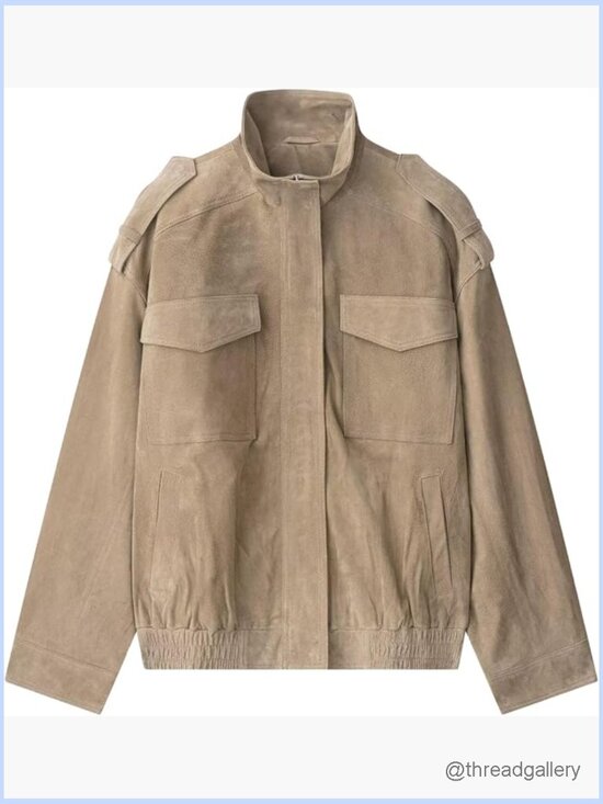 Jackets & Blazers - Vintage Suede Leather Jacket, High Collar, Long Sleeve, Zip Up, Oversized,